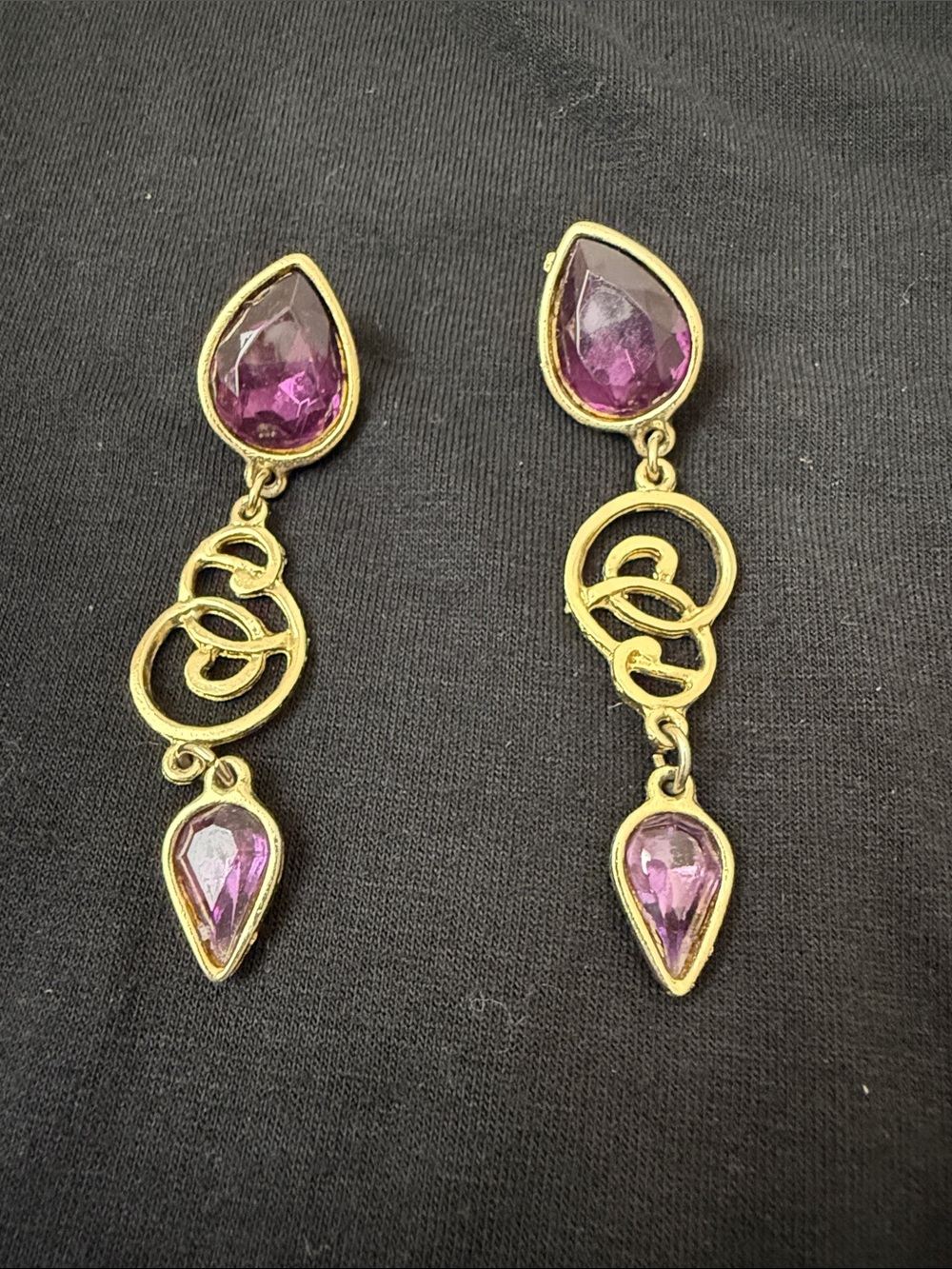 Gold-Tone Purple Teardrop Dangle Earrings
